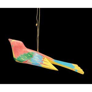 Sylvestri Wood Bird Ornament Hand Painted Thailand 6.5 x 3.75 in